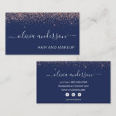 Rose Gold und Navy Blue Glitzer Haar Makeup Salon Visitenkarte (Vorne/Hinten)