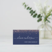 Rose Gold und Navy Blue Glitzer Haar Makeup Salon Visitenkarte (Stehend Vorderseite)