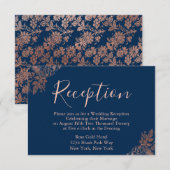 Rose Gold und Navy Blue Hochzeitsempfang Begleitkarte (Vorne/Hinten)