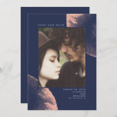 Rose Gold und Navy Blue Save the Date Foto (Vorne/Hinten)