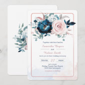 Rose Gold und Navy Blue Template Einladung (Vorne/Hinten)