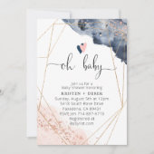 Rose Gold und Navy Blue Watercolor Babydusche Einladung (Vorderseite)