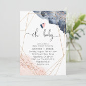 Rose Gold und Navy Blue Watercolor Babydusche Einladung (Stehend Vorderseite)