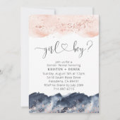 Rose Gold und Navy Blue Watercolor Gender Reveal Einladung (Vorderseite)
