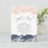Rose Gold und Navy Blue Watercolor Gender Reveal Einladung (Stehend Vorderseite)