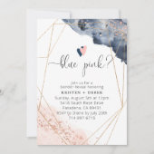 Rose Gold und Navy Blue Watercolor Gender Reveal Einladung (Vorderseite)