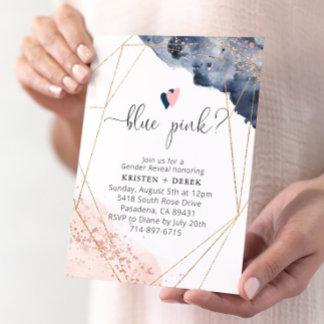 Rose Gold und Navy Blue Watercolor Gender Reveal Einladung