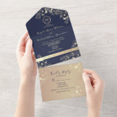 Rose Gold und Navy Blue Wedding All In One Einladung (Abreißen)