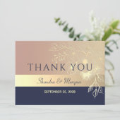 Rose Gold und Navy Blue Wedding Dankeschön Card Dankeskarte (Stehend Vorderseite)