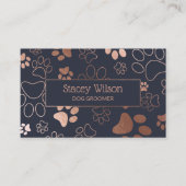 Rose Gold und Navy Dog Walker Paw Print Visitenkarte (Vorderseite)