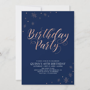 Rose Gold und Navy Modern Chic Erwachsener Geburts Einladung