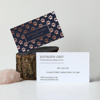 Rose Gold- und Navy-Paw-Druckmuster | Pet Groomer Visitenkarte