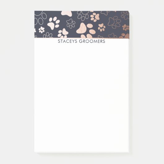 Rose Gold- und Navy-Paw-Druckmuster Post-it Klebezettel (Vorderseite)