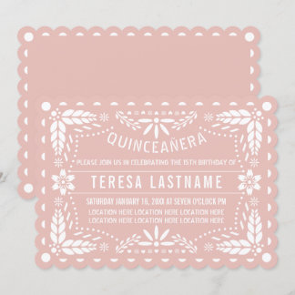 Rose Gold und Papagei Picado Quinceañera Einladung