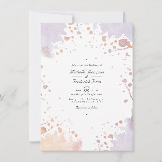 Rose Gold und Pastel Lila Paint QR Code Hochzeit Einladung (Vorderseite)