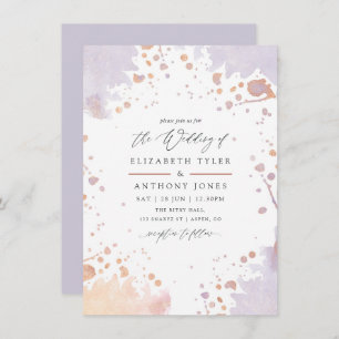 Rose Gold und Pastel Lila Paint Spritzer Hochzeit Einladung