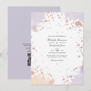Rose Gold und Pastell-Lila-Farben QR-Code-Hochzeit Einladung