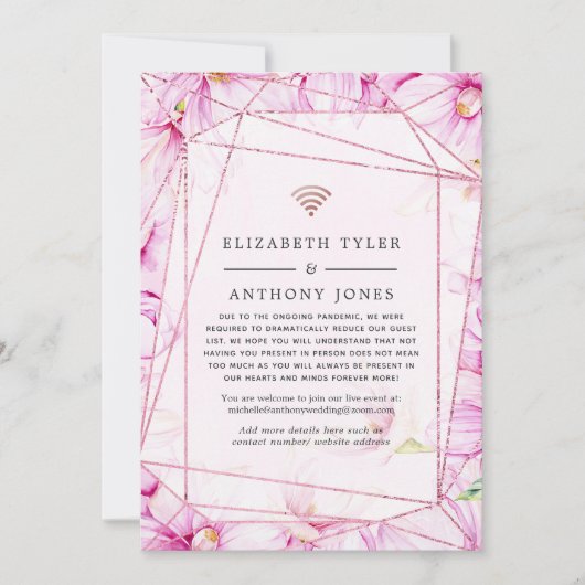 Rose Gold und Pink Floral Geometric Wedgers Ankündigung (Vorderseite)