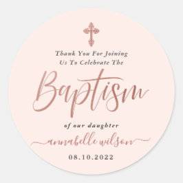 Rose Gold und Pink Girl Taufe Vielen Dank Runder Aufkleber