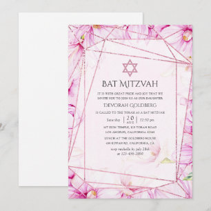 Rose Gold und Pink Magnolie Geometrische Bat Mizwa Einladung