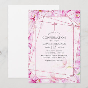 Rose Gold und Pink Magnolie Geometrische Konfirmat Einladung