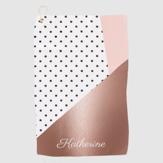 Rose Gold und Punkte Golfhandtuch (Vorderseite)