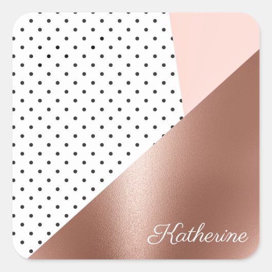 Rose Gold und Punkte Quadratischer Aufkleber (Vorderseite)