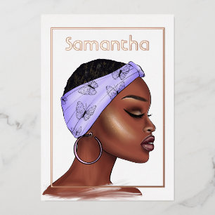 Rose Gold und Purple Afro Geburtstagsfeier Folieneinladung