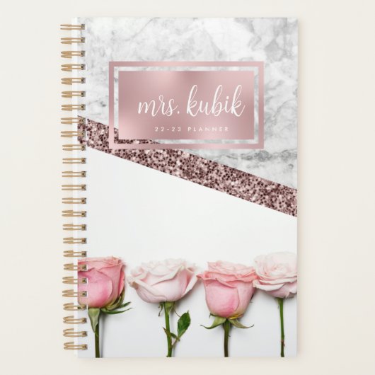 Rose Gold und Rosa Blume Lehrer Planer (Vorderseite)