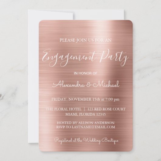 Rose Gold und Rosa Blush Moderne Engagement Party Einladung (Vorderseite)