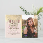 Rose Gold und Rosa Foto Abschluss Einladung (Stehend Vorderseite)