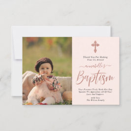 Rose Gold und Rosa Foto Girl Taufe  Dankeskarte