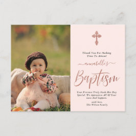 Rose Gold und Rosa Foto Girl Taufe Vielen Dank Postkarte