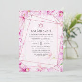 Rose Gold und Rosa Magnolia Geometrisches Bat Mitz Einladung (Stehend Vorderseite)