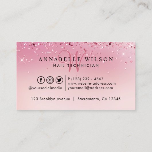 Rose Gold und Rosa Nägel Funkelnd Visitenkarte (Rückseite)
