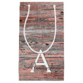 Rose Gold und rustikales Holz Monogramm und erste Kleine Geschenktüte (Vorderseite)