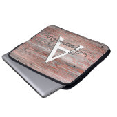 Rose Gold und rustikales Holz Monogramm und erste Laptopschutzhülle (Vorne Knopf)