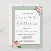 Rose Gold und Sage Floral Quinceñera Einladung (Vorderseite)
