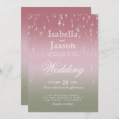 Rose Gold und Sage Green Blend Star Lights Einladung (Vorne/Hinten)