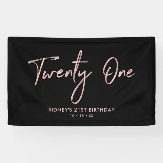 Rose Gold und Schwarz | Banner zum 21. Geburtstag  (Horizontal)
