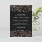 Rose Gold und Schwarz | Chic Floral Engagement Par Einladung (Stehend Vorderseite)