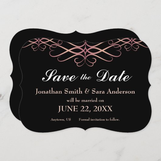 Rose Gold und Schwarz, elegant Save the Date (Vorne/Hinten)
