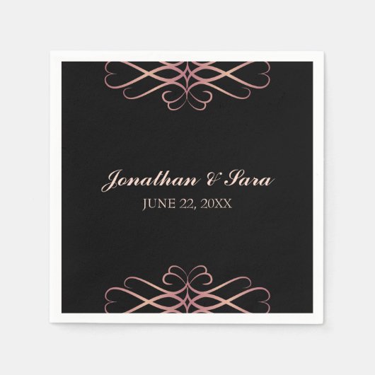 Rose Gold und Schwarz, elegante Personalisierte Ho Serviette (Vorderseite)