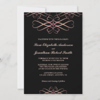 Rose Gold und Schwarz, elegante Schnörkel Hochzeit