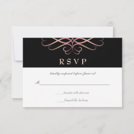 Rose Gold und Schwarz, elegante Schnörkel Hochzeit RSVP Karte