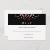 Rose Gold und Schwarz, elegante Schnörkel Hochzeit RSVP Karte (Vorne/Hinten)