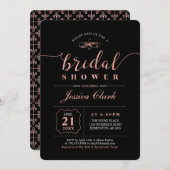 Rose Gold und Schwarz | Elegantes Hochzeitsstil-Br Einladung (Vorne/Hinten)