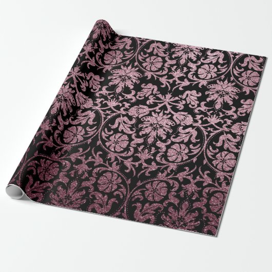 Rose Gold und Schwarz-Floral Patten Geschenkpapier (Ungerollt)