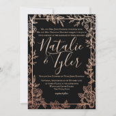 Rose Gold und Schwarz-Floral Sketch Frame Classic Einladung (Vorderseite)