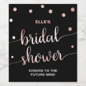 Rose Gold und Schwarz | Glam Confetti Brautparty Weinetikett (Einzelnes Label)